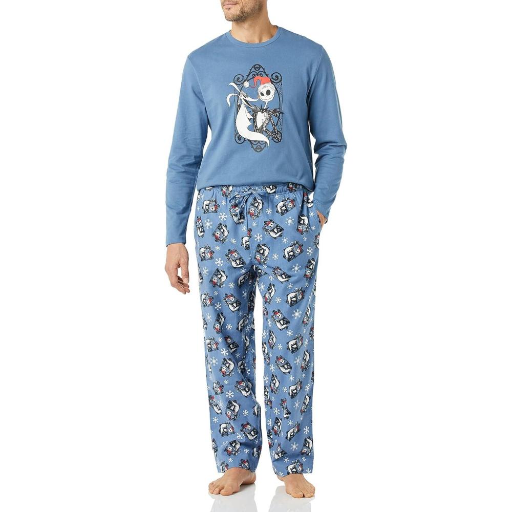 imageAmazon Essentials Disney  Marvel  Star Wars Mens Flannel Pajama Sleep SetsNightmare Santa Jack  Mens