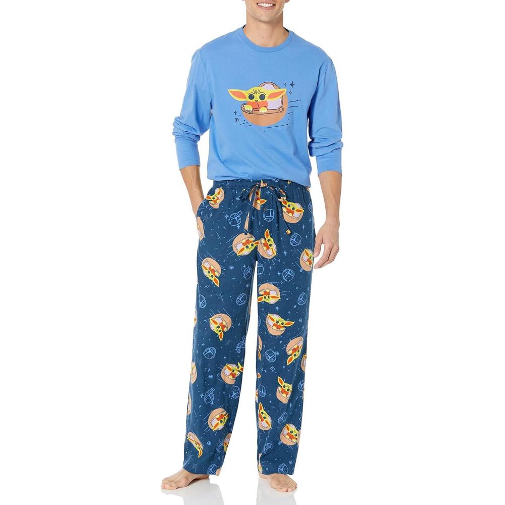 imageAmazon Essentials Disney  Marvel  Star Wars Mens Flannel Pajama Sleep SetsStar Wars Grogu  Mens