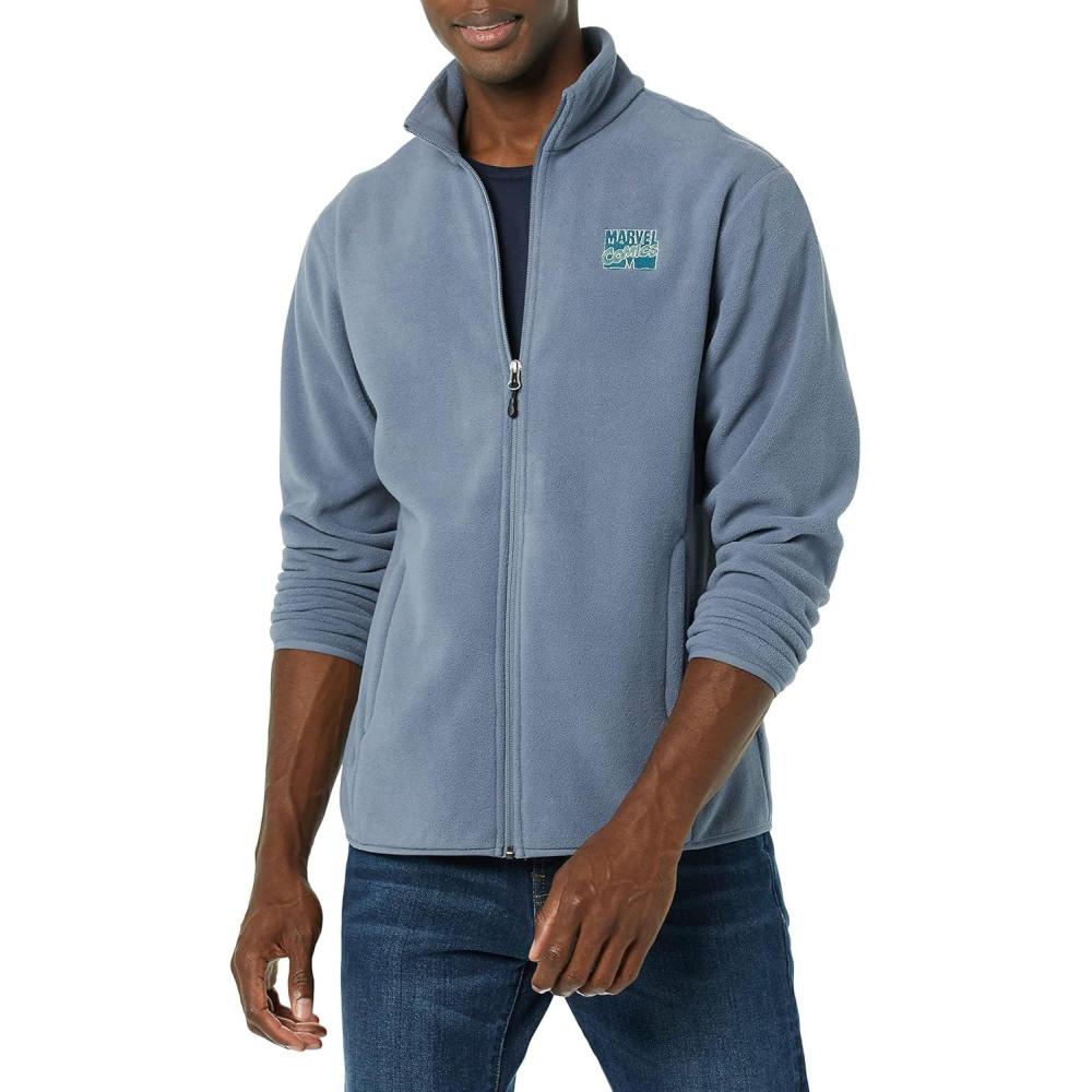 imageAmazon Essentials Disney  Marvel  Star Wars Mens Polar Fleece FullZip Mock JacketsMarvel Comic Logo