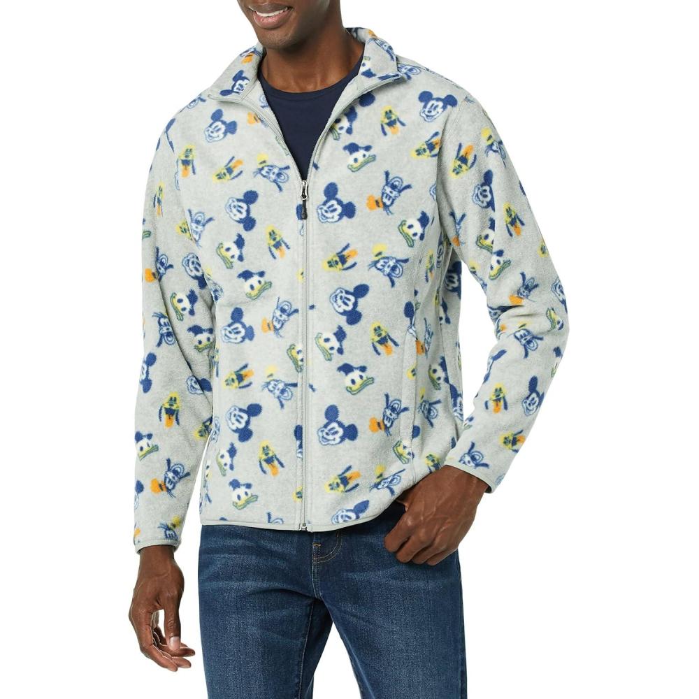imageAmazon Essentials Disney  Marvel  Star Wars Mens Polar Fleece FullZip Mock JacketsMickey and Friends