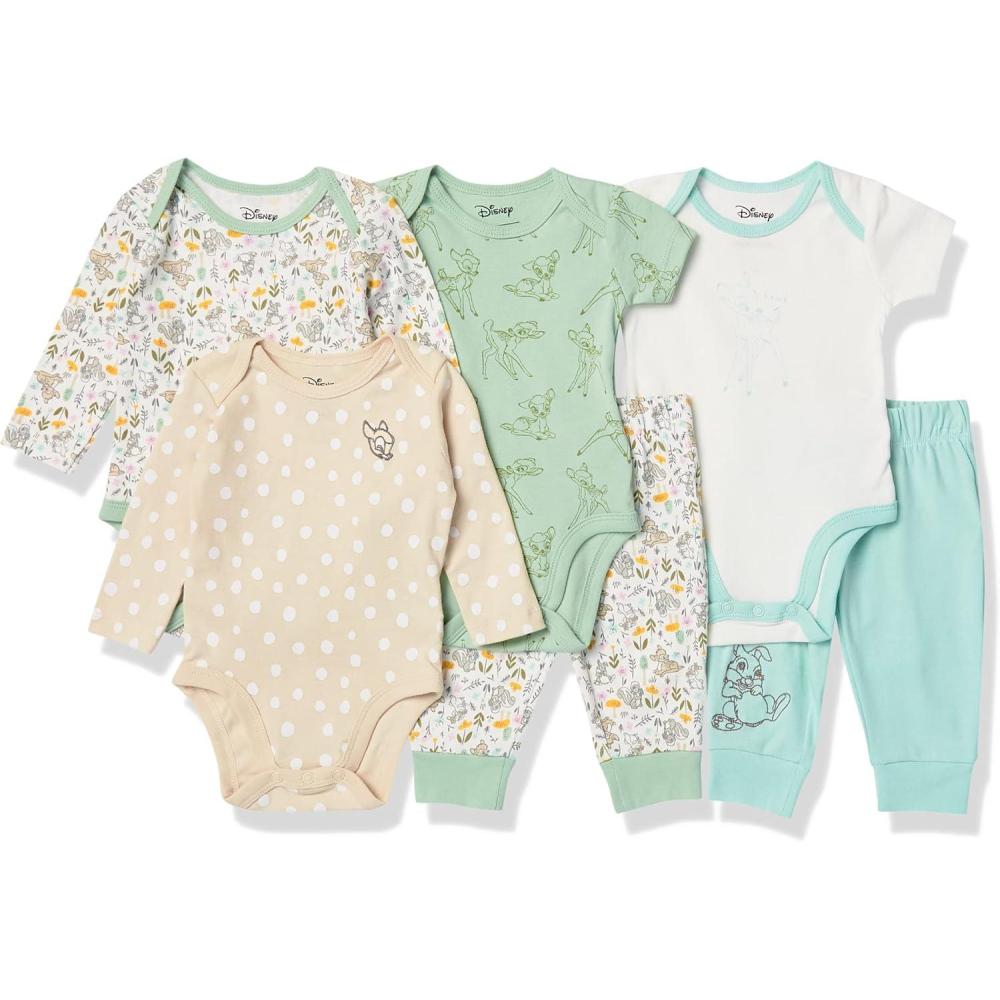 imageAmazon Essentials Disney  Marvel  Star Wars Unisex Babies 6Piece Outfit Set Pack of 6Bambi Nature