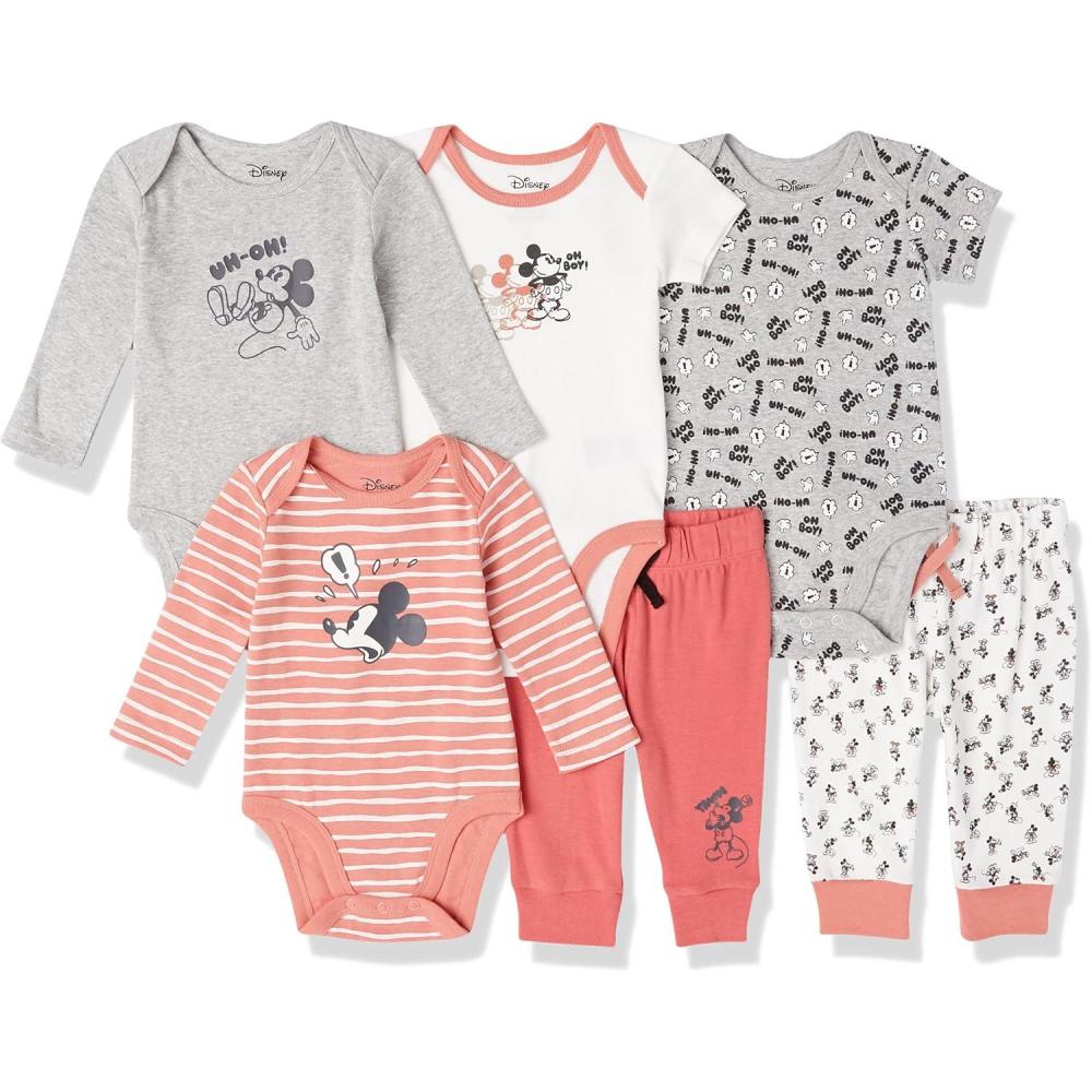 imageAmazon Essentials Disney  Marvel  Star Wars Unisex Babies 6Piece Outfit Set Pack of 6Mickey Expressions