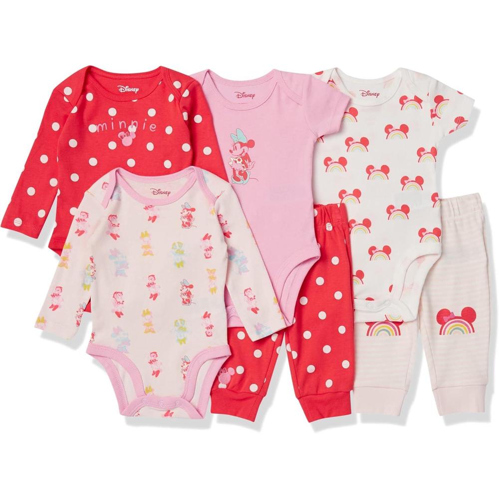 imageAmazon Essentials Disney  Marvel  Star Wars Unisex Babies 6Piece Outfit Set Pack of 6Minnie Rainbow Chaser