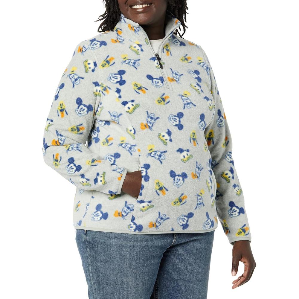 imageAmazon Essentials Disney  Marvel  Star Wars Womens Polar Fleece QuarterZip Mock JacketsMickey and Friends