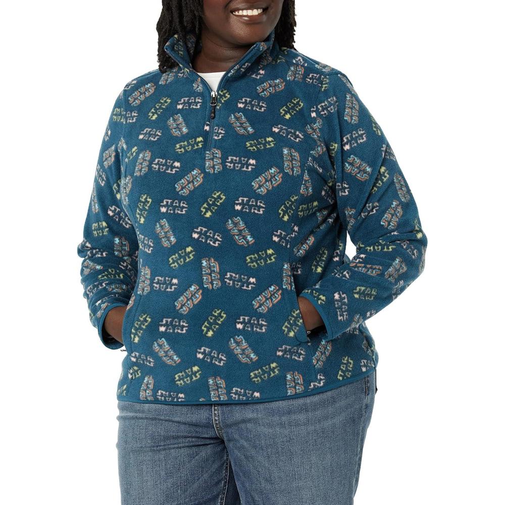 imageAmazon Essentials Disney  Marvel  Star Wars Womens Polar Fleece QuarterZip Mock JacketsStar Wars Logo