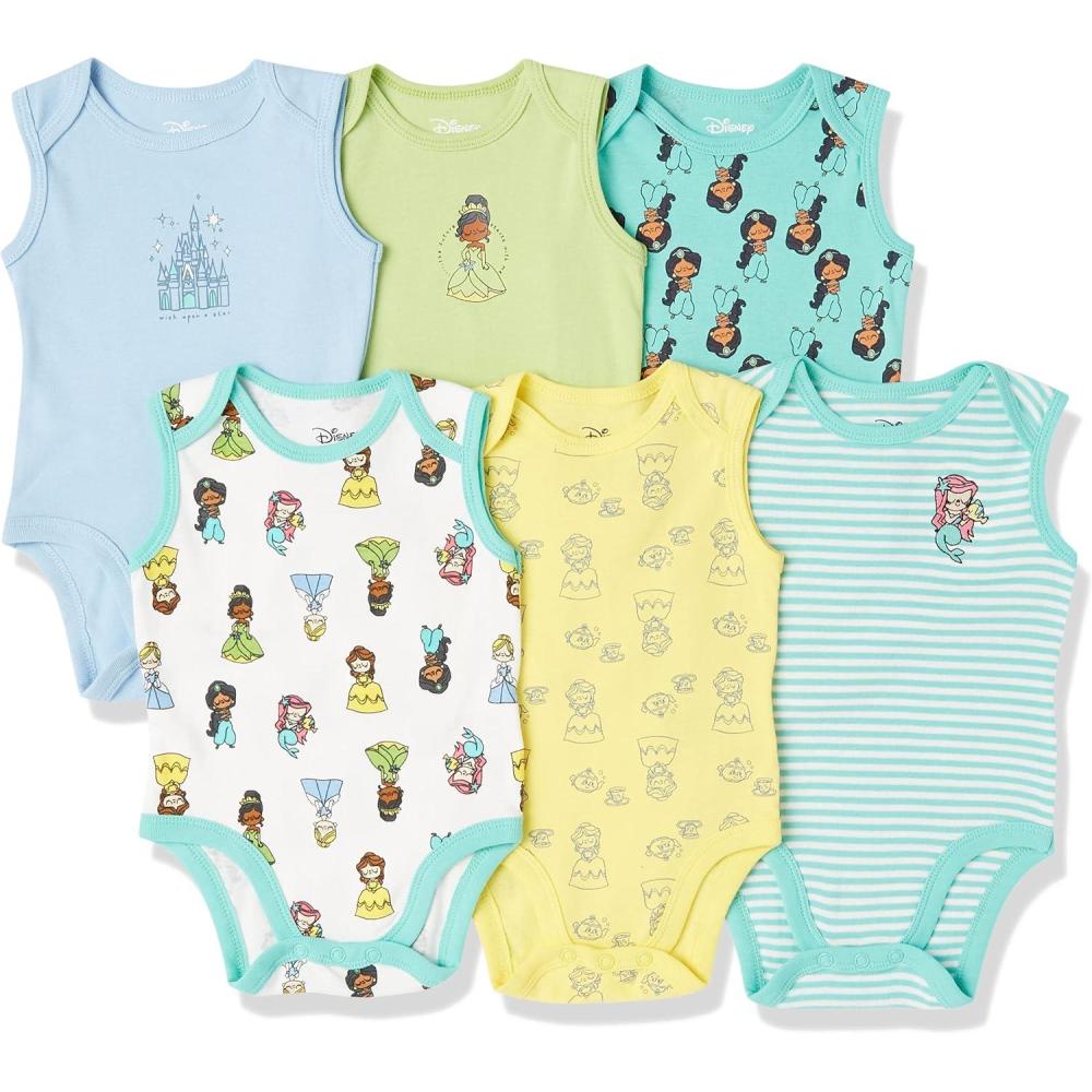 imageAmazon Essentials Disney  Star Wars  Princess Baby Girls Sleeveless Bodysuits Pack of 6Princess Wish