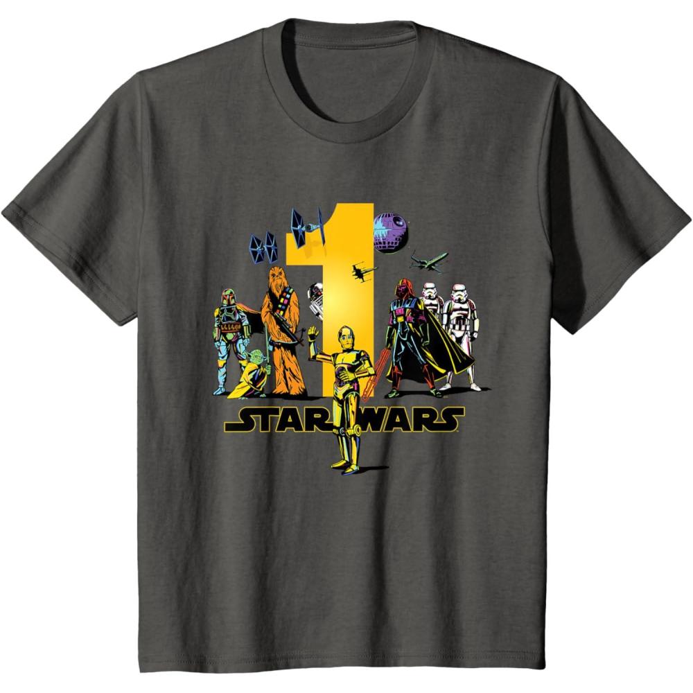 imageKids Star Wars Classic Characters First Birthday 1 Year Old TShirtAsphalt Grey