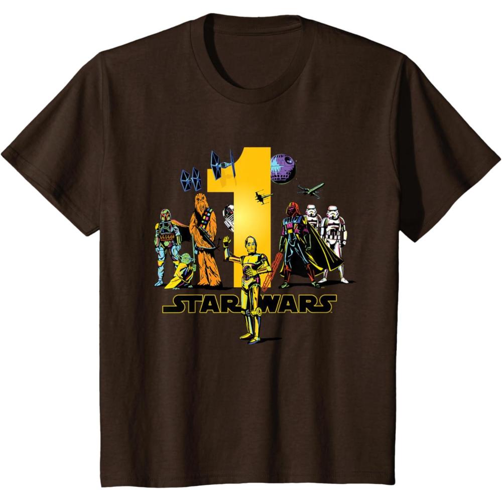 imageKids Star Wars Classic Characters First Birthday 1 Year Old TShirtBrown