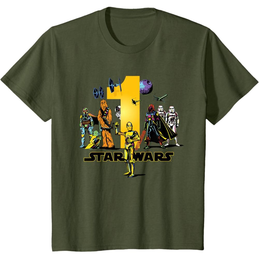 imageKids Star Wars Classic Characters First Birthday 1 Year Old TShirtOlive Green