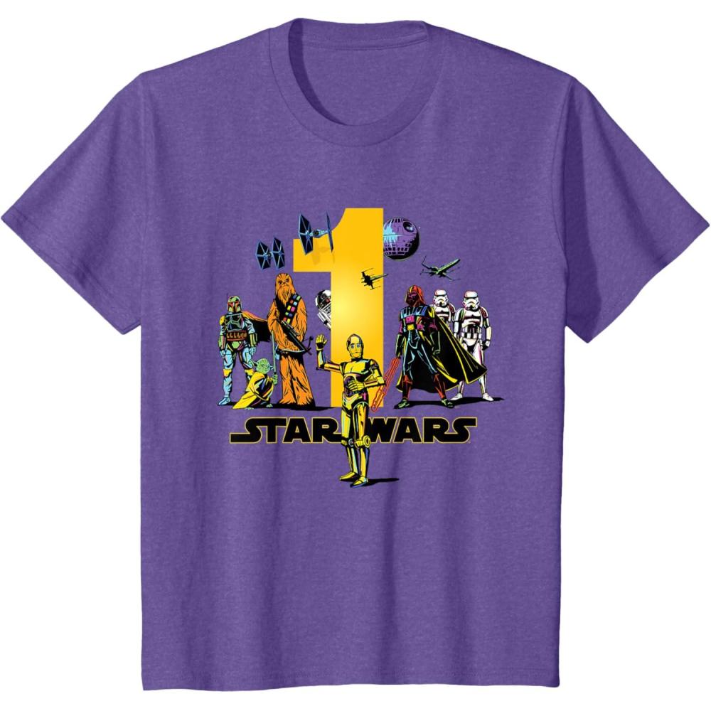 imageKids Star Wars Classic Characters First Birthday 1 Year Old TShirtPurple Heather