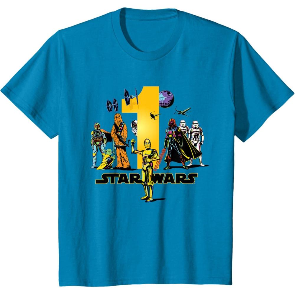 imageKids Star Wars Classic Characters First Birthday 1 Year Old TShirtSapphire Blue