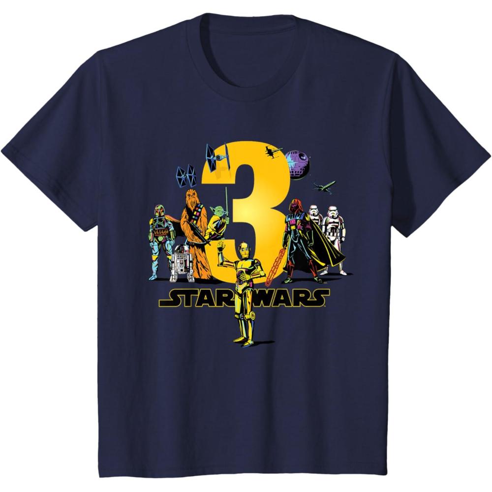 imageKids Star Wars Classic Characters Third Birthday 3 Years Old TShirtNavy Blue