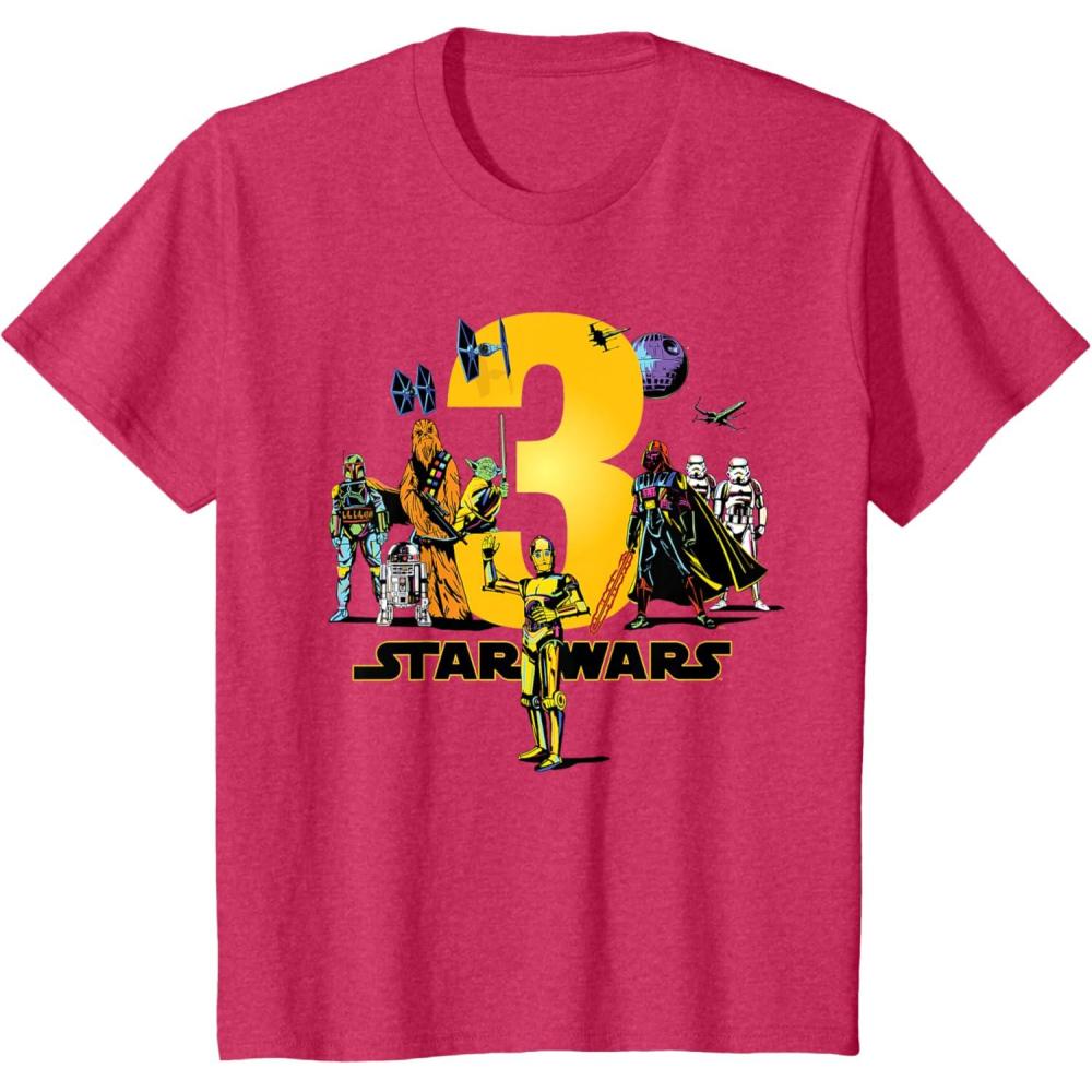 imageKids Star Wars Classic Characters Third Birthday 3 Years Old TShirtRed Heather