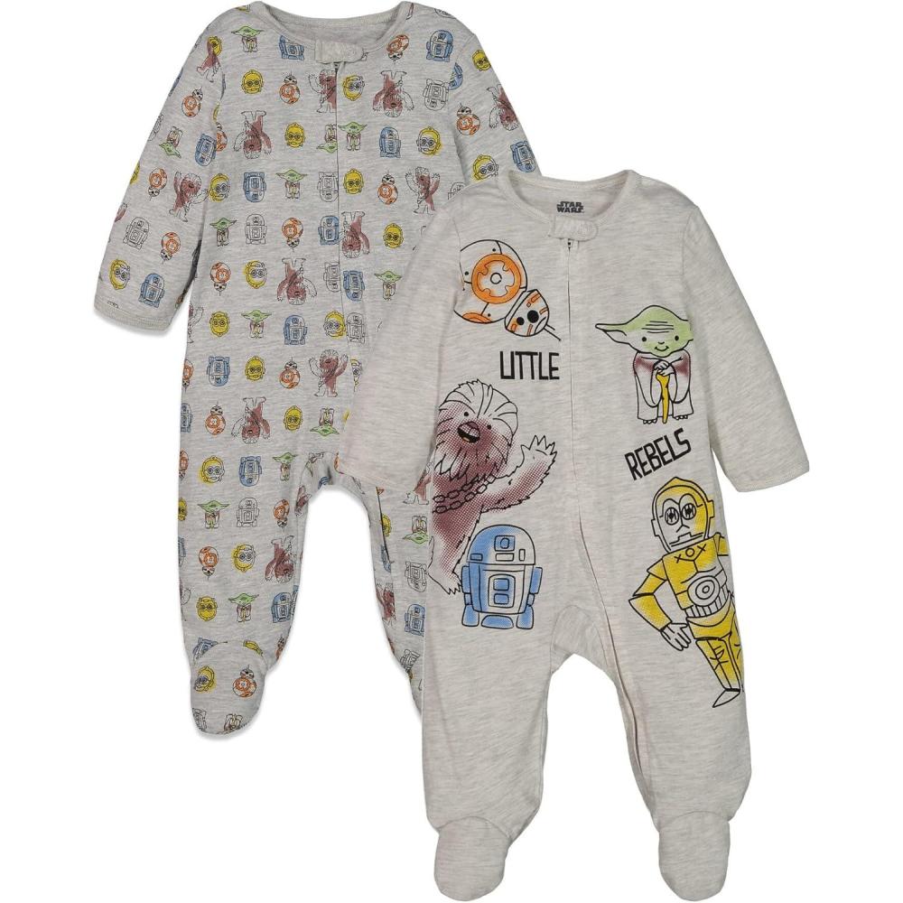 imageSTAR WARS Chewbacca R2 D2 Darth Vader Stormtrooper Baby 2 Pack Zip Up Long Sleeve Sleep N Play Coveralls Newborn to InfantLittle Rebels