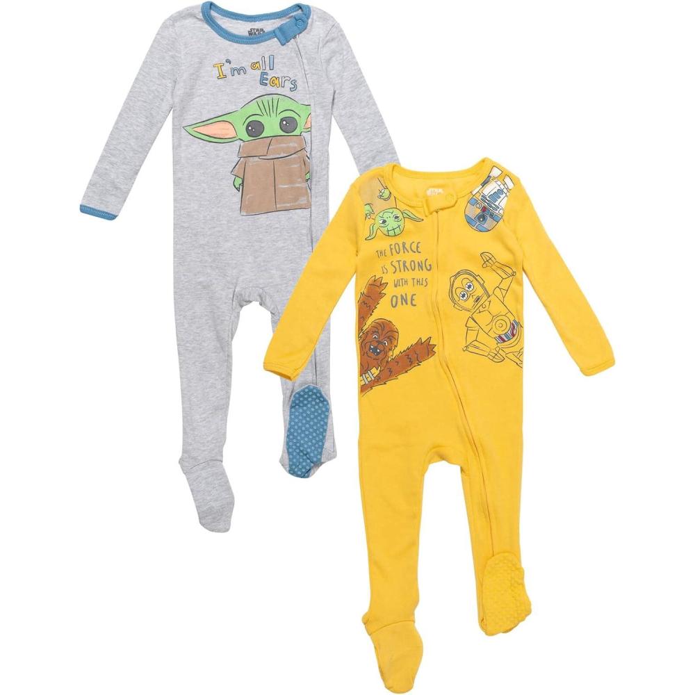 imageSTAR WARS Chewbacca R2 D2 Darth Vader Stormtrooper Baby 2 Pack Zip Up Long Sleeve Sleep N Play Coveralls Newborn to InfantYellow  Black  Grey