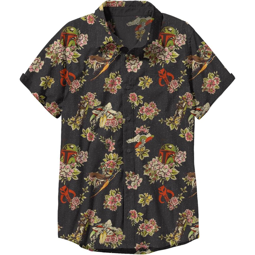 imageSTAR WARS Mens Boba Fett Floral Button Down ShirtBlack