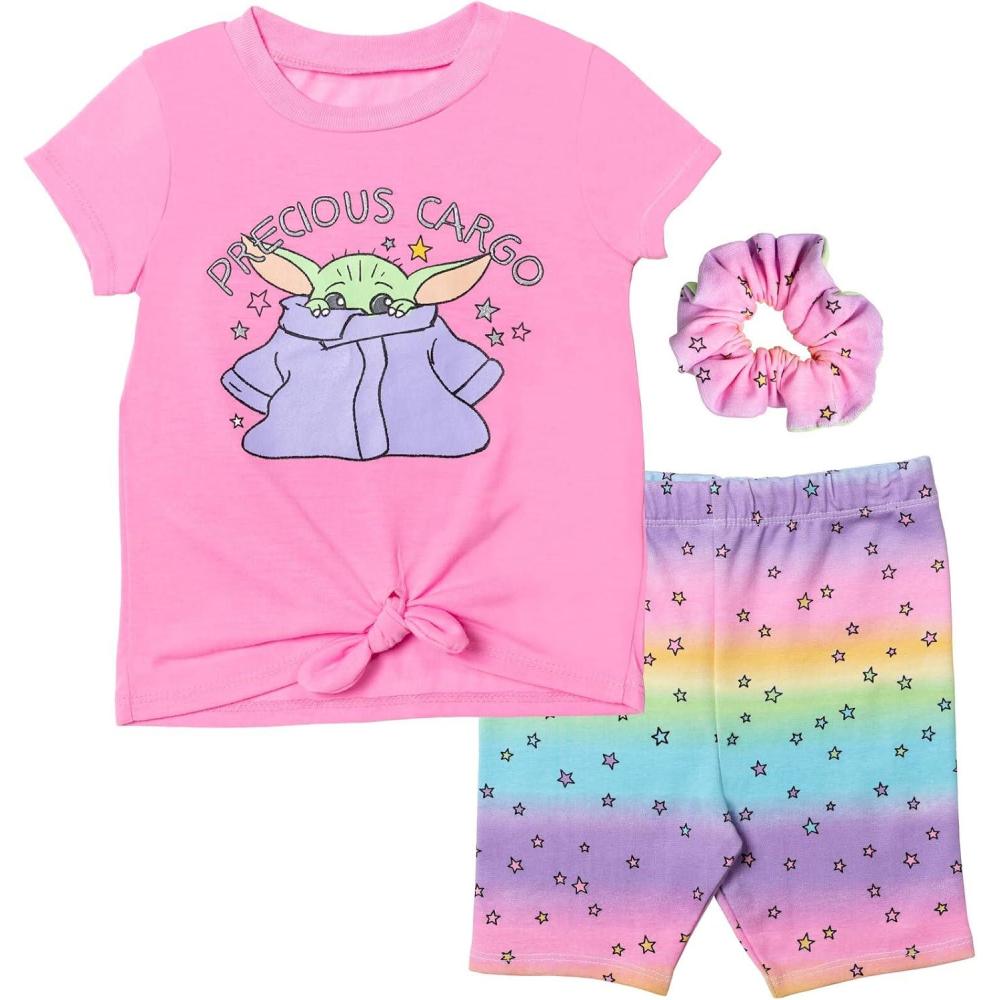 imageSTAR WARS The Child Girls Graphic TShirt Shorts and Scrunchie 3 Piece Outfit Set Infant to Big KidPinkRainbow