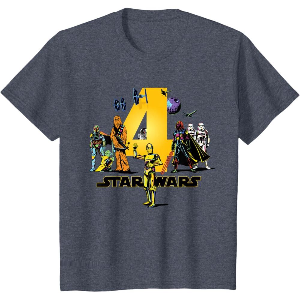 imageStar Wars Classic Characters Fourth Birthday 4 Years Old TShirtHeather Blue