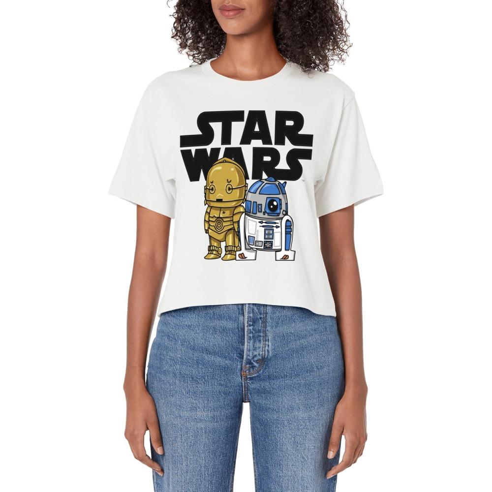 imageStar Wars Classic R2D2 ampamp C3PO Cute Chibi Droid Friends Womens Crop TopWhite
