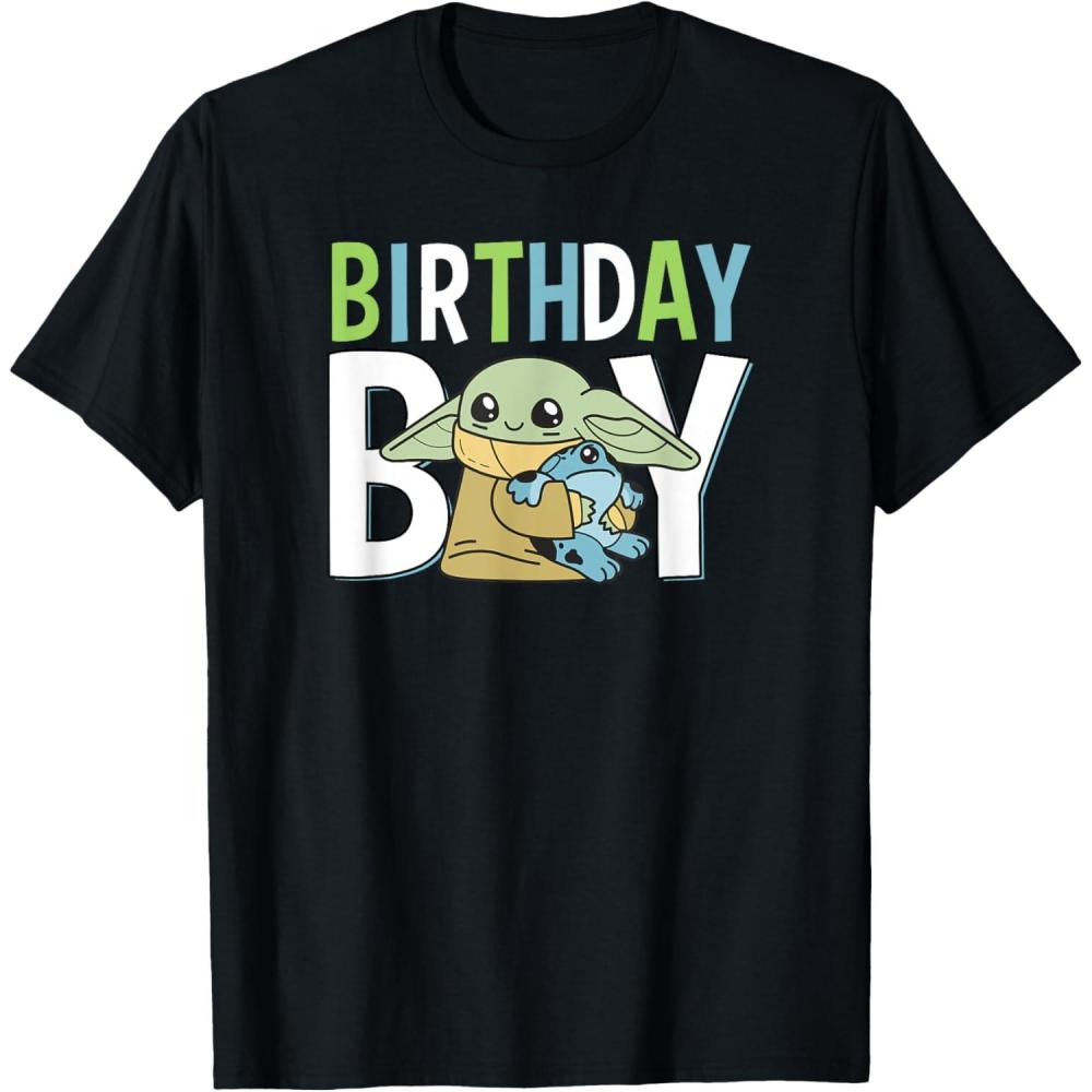 imageStar Wars The Mandalorian Grogu Birthday Boy Hug Blue Green TShirtBlack