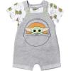 imageSTAR WARS Chewbacca R2D2 Yoda Baby French Terry Short Overalls TShirt and Hat 3 Piece Outfit Set Newborn to InfantGrogu  Gray