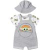 imageSTAR WARS Chewbacca R2D2 Yoda Baby French Terry Short Overalls TShirt and Hat 3 Piece Outfit Set Newborn to InfantGrogu  Gray