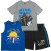 imageSTAR WARS Boys 3Piece Set  Short Sleeve TShirt Tank Top and Shorts Summer Outfit Bundle for Kids and ToddlersGrey and Blue
