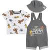 imageSTAR WARS Chewbacca R2D2 Yoda Baby French Terry Short Overalls TShirt and Hat 3 Piece Outfit Set Newborn to InfantGrey