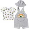 imageSTAR WARS Chewbacca R2D2 Yoda Baby French Terry Short Overalls TShirt and Hat 3 Piece Outfit Set Newborn to InfantGrogu  Gray