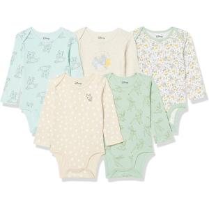 imageAmazon Essentials Disney  Marvel  Star Wars  Princess Baby Girls LongSleeve Bodysuits Pack of 5Bambi Nature