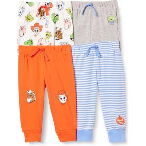 imageAmazon Essentials Disney  Marvel  Star Wars Baby Boys Pants Pack of 4Blue StripeGreyOrangeWhite Toy Story Friends