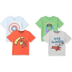 imageAmazon Essentials Disney  Marvel  Star Wars Boys and Toddlers ShortSleeve VNeck TShirts Pack of 4Marvel Iconic Friends