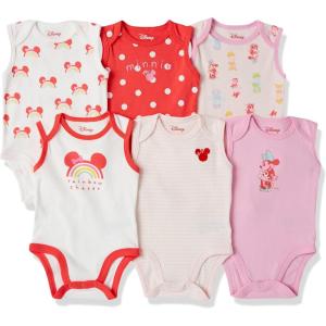imageAmazon Essentials Disney  Star Wars  Princess Baby Girls Sleeveless Bodysuits Pack of 6Minnie Rainbow Chaser