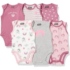 imageAmazon Essentials Disney  Star Wars  Princess Baby Girls Sleeveless Bodysuits Pack of 6Star Wars Tiny Rebel