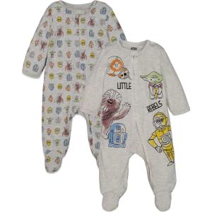 imageSTAR WARS Chewbacca R2 D2 Darth Vader Stormtrooper Baby 2 Pack Zip Up Long Sleeve Sleep N Play Coveralls Newborn to InfantLittle Rebels