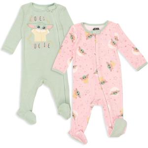 imageSTAR WARS Chewbacca R2 D2 Darth Vader Stormtrooper Baby 2 Pack Zip Up Long Sleeve Sleep N Play Coveralls Newborn to InfantPinkGreen
