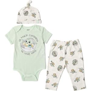imageSTAR WARS Millennium Falcon Chewbacca Darth Vader Baby 3 Piece Outfit Set Cuddly Bodysuit Pants Hat Newborn to InfantGreenWhite