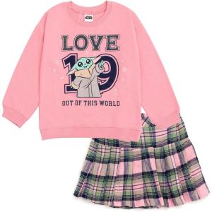 imageSTAR WARS The Mandalorian Grogu Girls Fleece Drop Shoulder Sweatshirt ampamp Pleated Skirt Toddler to Big Kid Sizes 2T  1416Pink