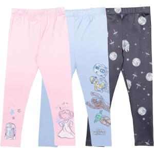 imageSTAR WARS Yoda Chewbacca R2D2 C3PO Leia Girls 3 Pack LeggingsStar Wars