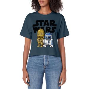 imageStar Wars Classic R2D2 ampamp C3PO Cute Chibi Droid Friends Womens Crop TopDark Blue