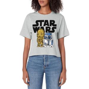 imageStar Wars Classic R2D2 ampamp C3PO Cute Chibi Droid Friends Womens Crop TopHeather Grey