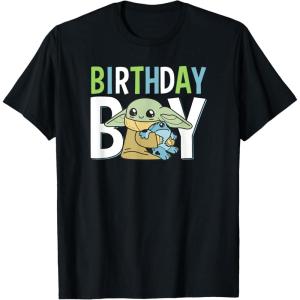 imageStar Wars The Mandalorian Grogu Birthday Boy Hug Blue Green TShirtBlack