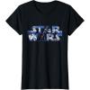 imageStar Wars Logo Millennium Falcon and Death Star TShirtBlack