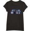 imageStar Wars Logo Millennium Falcon and Death Star TShirtBlack
