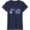 imageStar Wars Logo Millennium Falcon and Death Star TShirtNavy Blue