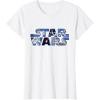 imageStar Wars Logo Millennium Falcon and Death Star TShirtWhite
