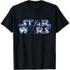 imageStar Wars Logo Millennium Falcon and Death Star TShirtBlack