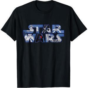 imageStar Wars Logo Millennium Falcon and Death Star TShirtBlack