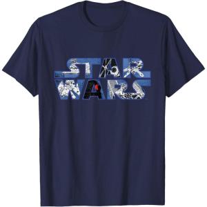 imageStar Wars Logo Millennium Falcon and Death Star TShirtNavy Blue