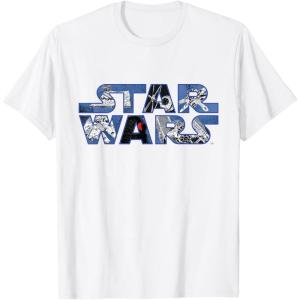 imageStar Wars Logo Millennium Falcon and Death Star TShirtWhite